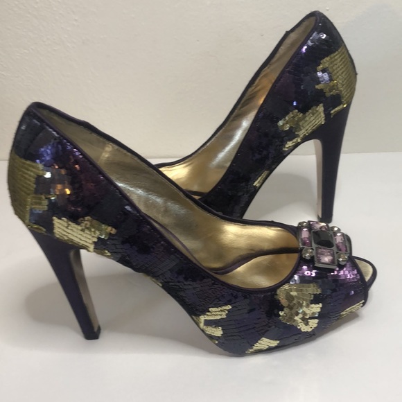 Nina New York multi colored purple sequin open toe heels size 10m - Picture 10 of 10